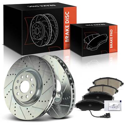 6xFront Drilled Brake Rotor & Ceramic Brake Pad for Audi S3 15-20 Volkswagen GTI