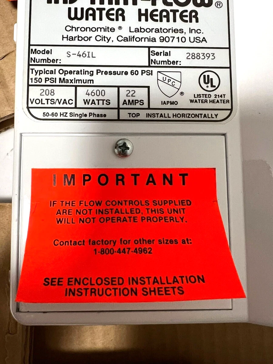 Chronomite Instant-Flow Water Heater S-46IL 60PSI-150PSI 208Volt 4600Watt  22Amps | eBay