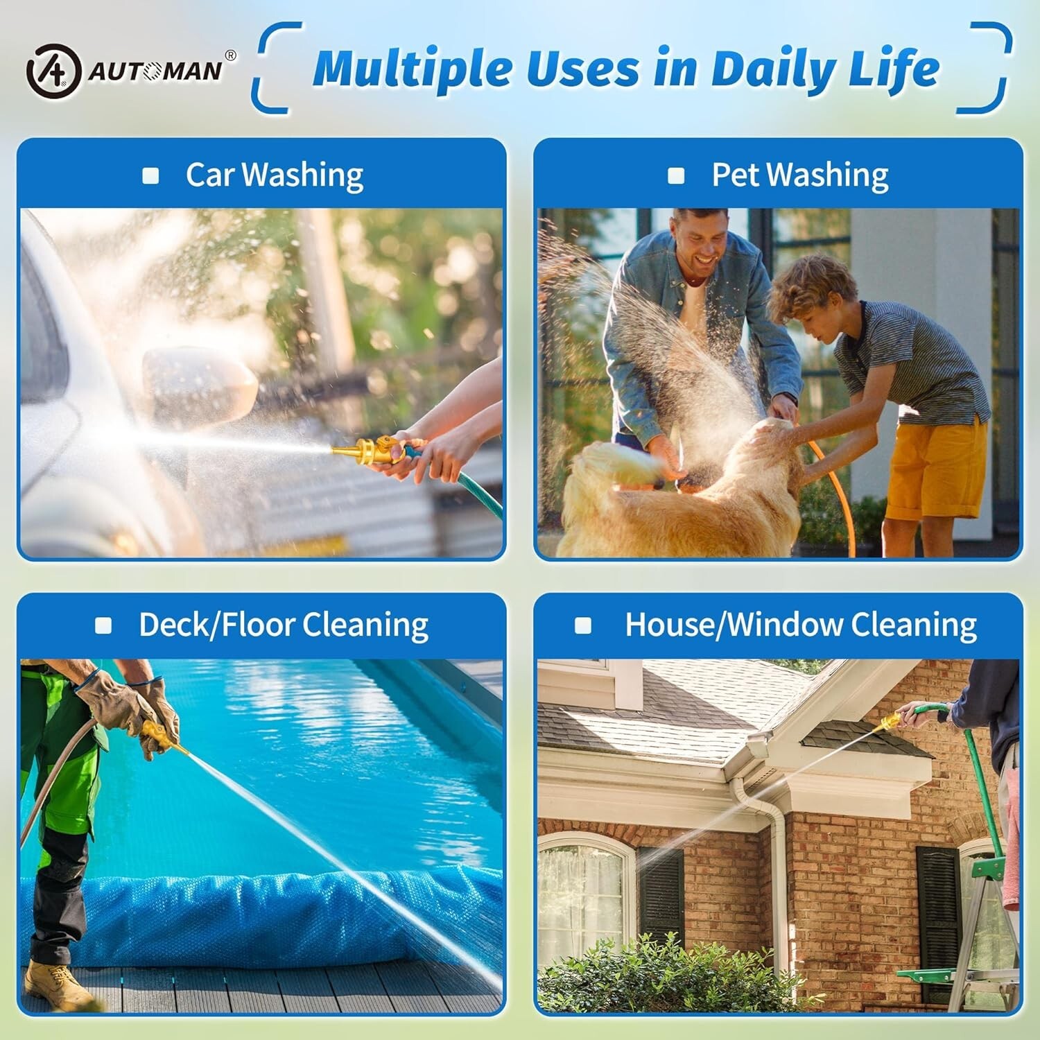 Brass Hose Nozzle High Pressure Jet Nozzle 2/4 Count (1/2 Set), Heavy Duty Water