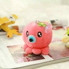 Cute Red Octopus with Blue Nose  Green Flower Plush Keychain USA Seller
