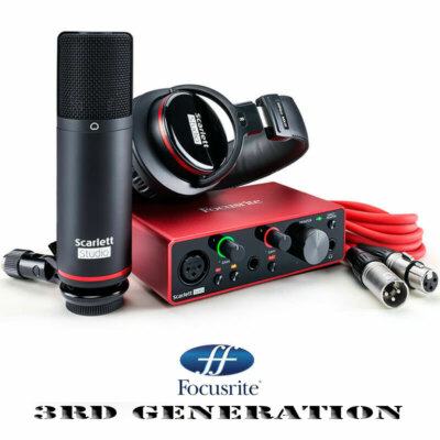 USB Audio Interface 3rd Gen Focusrite Scarlett Solo Studio Mic Headphones Cables