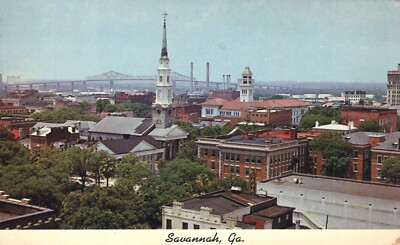 Aerial View Savannah Georgia Eugene Talmadge Bridge in Background Postcard