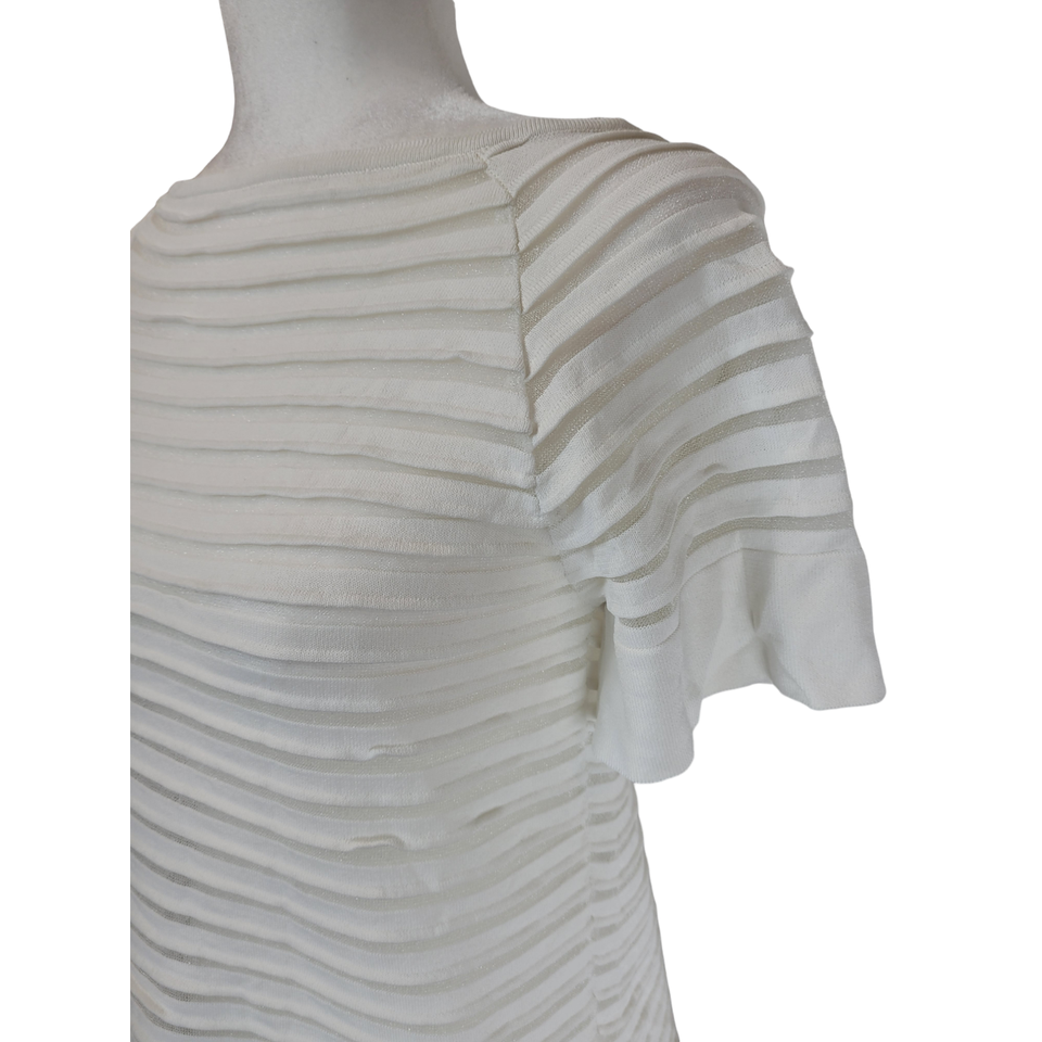 ZARA OffWhite Pleated Sheer Striped White Short Sleeve Blouse eBay