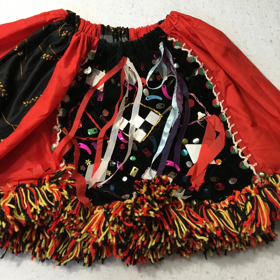 Falda de baile tradicional vintage disfraz folclórico flecos lentejuelas terciopelo Foto 2 de 4