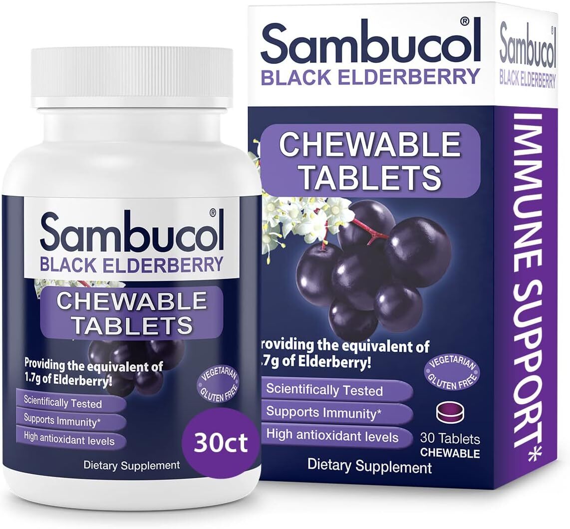 Sambucol Black Elderberry Chewable Tablets - Added Vitamin C, Chewable Elderberr