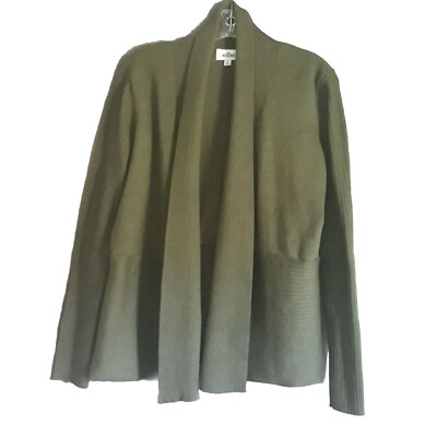 Ellie Open Cardigan Sweater Women Medium Olive Green Long Sleeves Waist Defining
