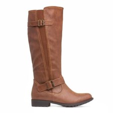 Lilley Womens Boots Tan Adults Ladies Knee High Zip Buckle Heel SIZE
