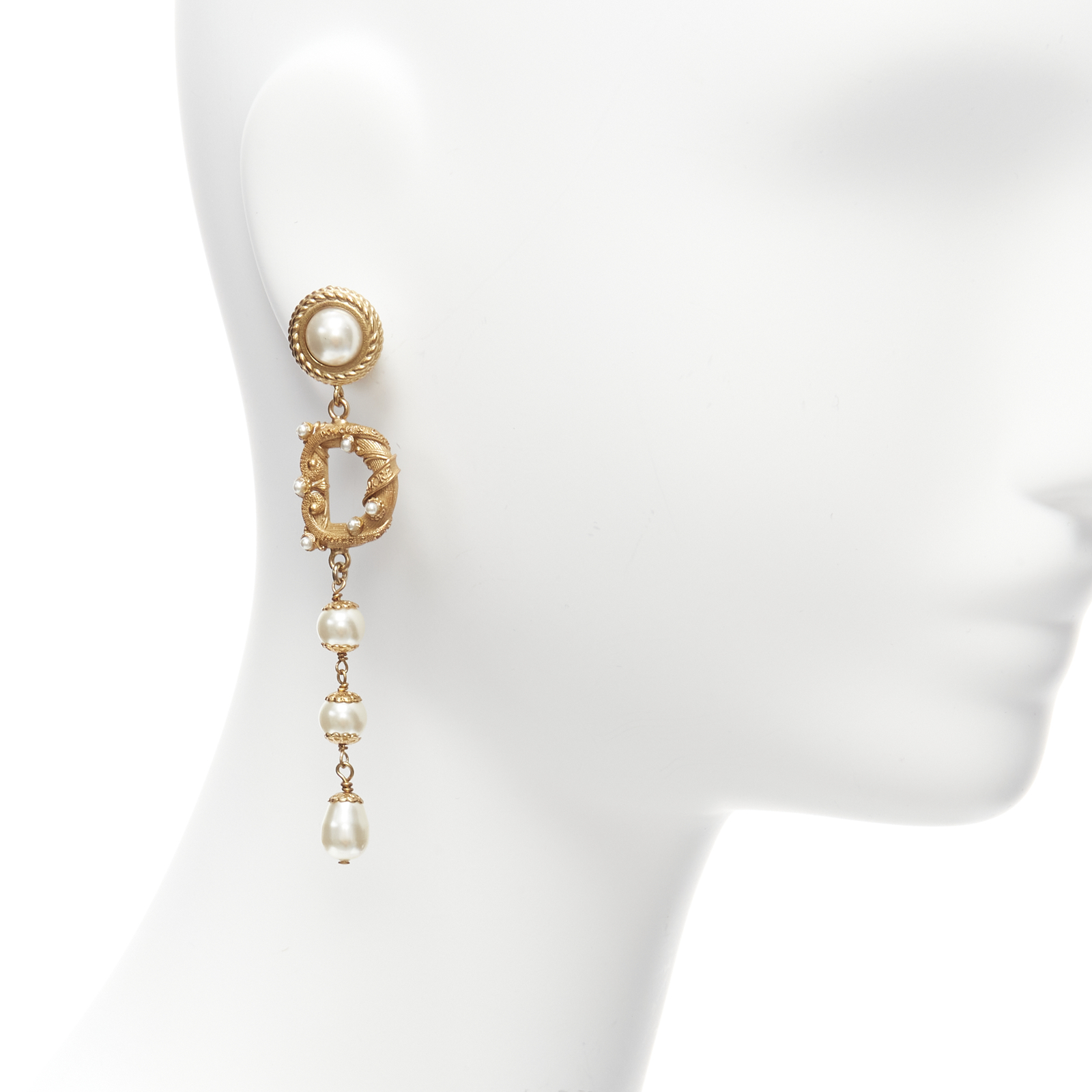 Dolce & Gabbana Gold Tone Brass Bow Crystal FauxPearl Embellished Brooch main image 1