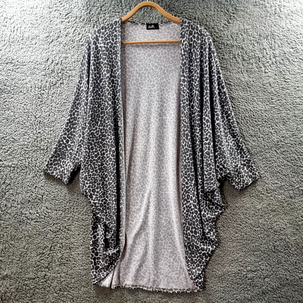 Dotti Womens Cardigan Size L Grey Animal Print Stretch Knit 3 4