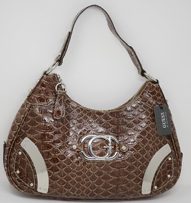 NEW (small flaw) GUESS Women's Brown Croc Embossed Large Hobo Bag Handbag  Tote
