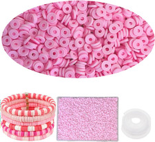 4000pcs Pink Clay Beads for Bracelet Making, 6mm Flat Round Polymer Spacer Heish