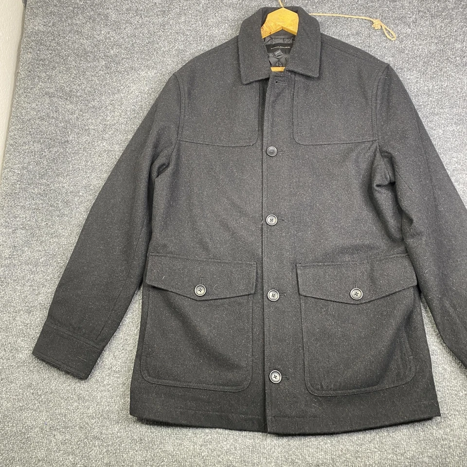 Banana Republic Jacket Mens Large Charcoal Wool Blend Field Coat Button Front - Image 2 of 4