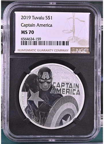 2019 TUVALU CAPTAIN AMERICA MARVEL SILVER NGC MS-70 - UNCIRCULATED - SLAB - 1 OZ