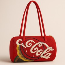 Vintage Coca Cola Logo Embellished Beade Barrel Handbag Purse Red One Size NWOT