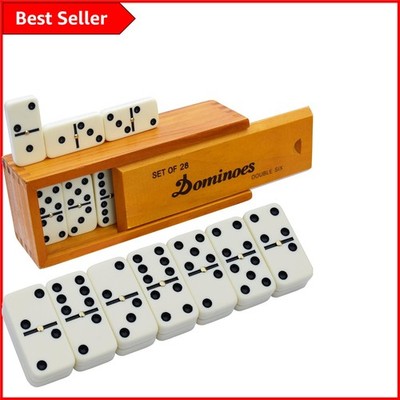 Klassisches schwarz gepunktetes Doppel 6 Dominosteine Set - 28 Steine & Metall Spinner