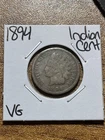 1894 Indian Head Cent Penny VG Very Good Better Date U.S. 1c Coin (Raw9198) (-T)