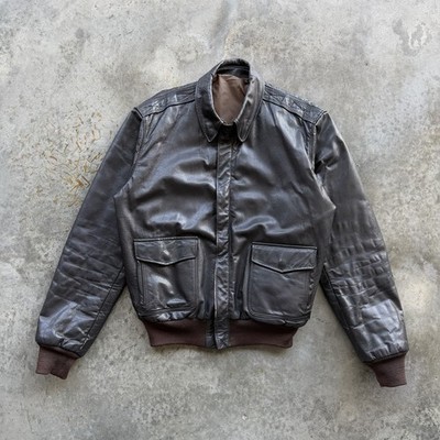 VTG 80s/90s Chocolate Brown Leather A-2 Bomber Jacket Style Size Large
