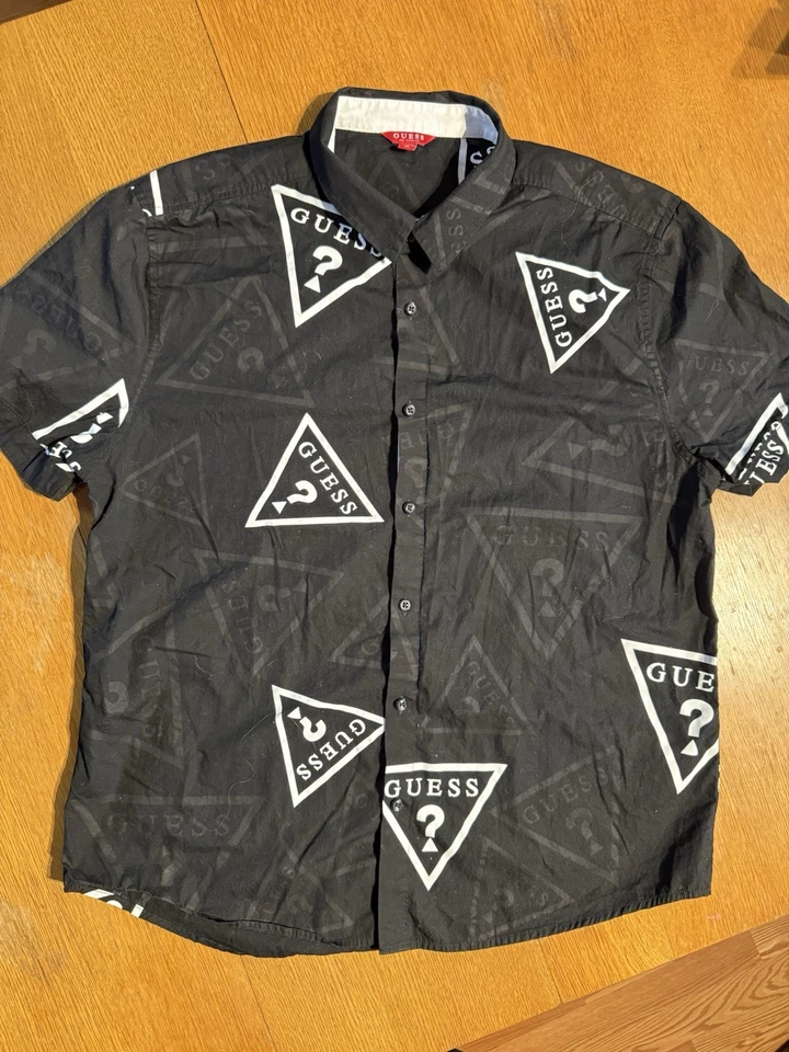 Camisa Guess Negra con Botones Manga Corta Vestido Top Logo Cuello Jóvenes Niños XL Foto 2 de 4