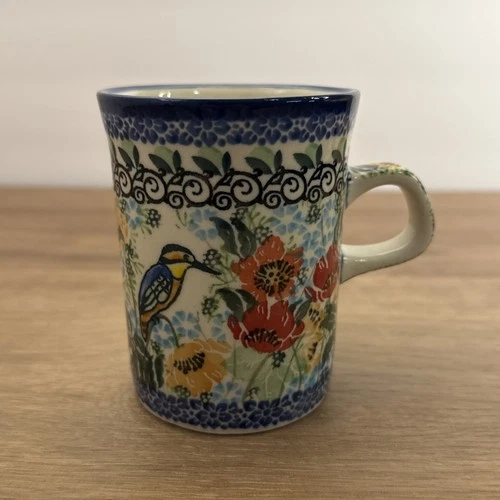 Polish Pottery Coffee Mug 8 oz Unikat 3473 Signed Floral Ceramika Artystyczna
