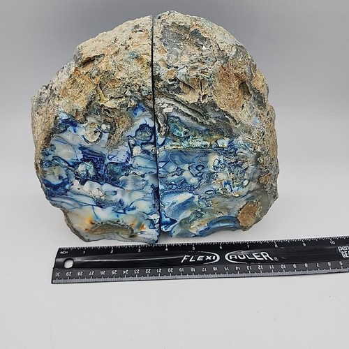 2er Set - Blau gebänderter Achat Kristall Stein Buchstützen Qualität Kristall Geode 9,3 Pfund - Bild 6 von 6