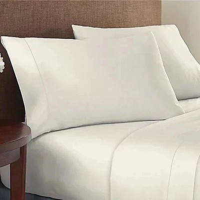 Queen Sheet Set 4-Pc. Sheet Set Ivory Egret Cotton Bamboo 300 Thread Count $180