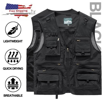 Mens Fishing Vest Hiking Photographer Jacket Breathable Lightweight Quick Drying
