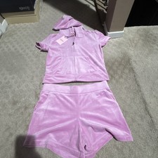 Juicy Couture 2pc Dewberry Velour Studded Hoodie Tracksuit Set. Sz M. NWT 