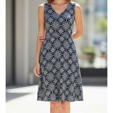 LOFT Outlet Womens Size 2 Sleeveless V Neck Blue White Print Dress Lined