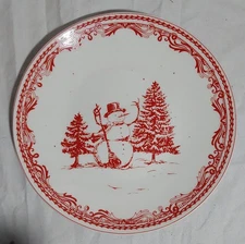 American Atelier Vintage Christmas Salad Plate Red Snowman