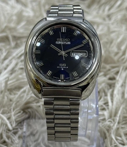 Vintage Seiko 5 Actus SS Blue Dial Wrist Watch For Men Japan  6106-8450