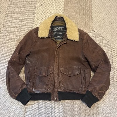 Rare SCHOTT L 42 Leather Fur Collar Roughed Out B-3 Bomber Flight Jacket