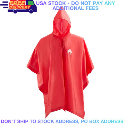 Unisex Rain Poncho Waterproof Hooded Raincoat 3/4 Sleeve Long Emergency Coat Red