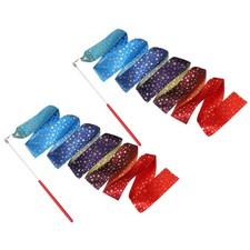 2 Pcs Dance Ribbons 78.7" Sparkly Gymnastics Ribbon Streamer Red Wand Gradient