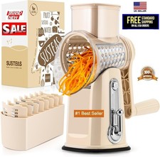 SUSTEAS Rotary Cheese Grater with Handle Vegetable Shredder with 5 Well-design
