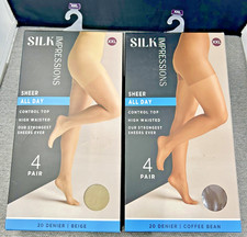 Silk Impressions Sheer Control Top Pantyhose XXL Coffee Bean Beige 8 Pairs New