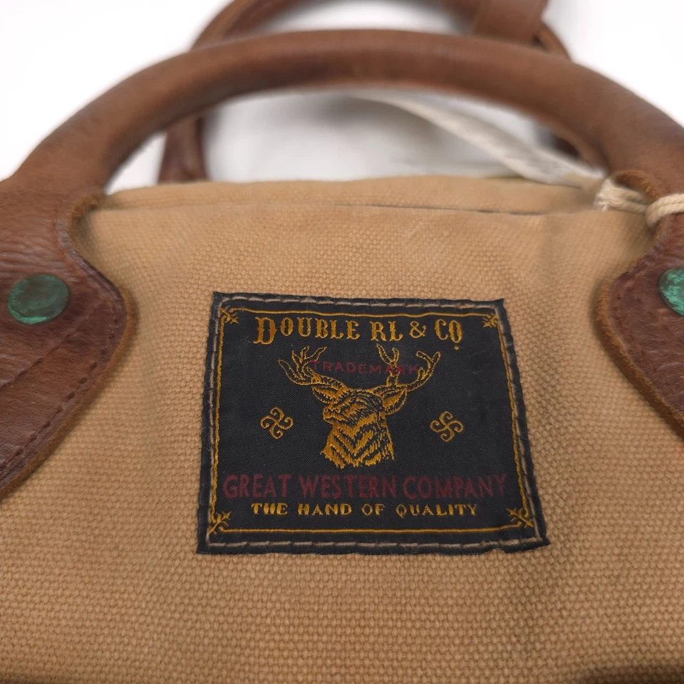 RRL двойной RL мужской желтовато-коричневый и коричневый кожаный отделки холст портфель - Изображение 2 из 4