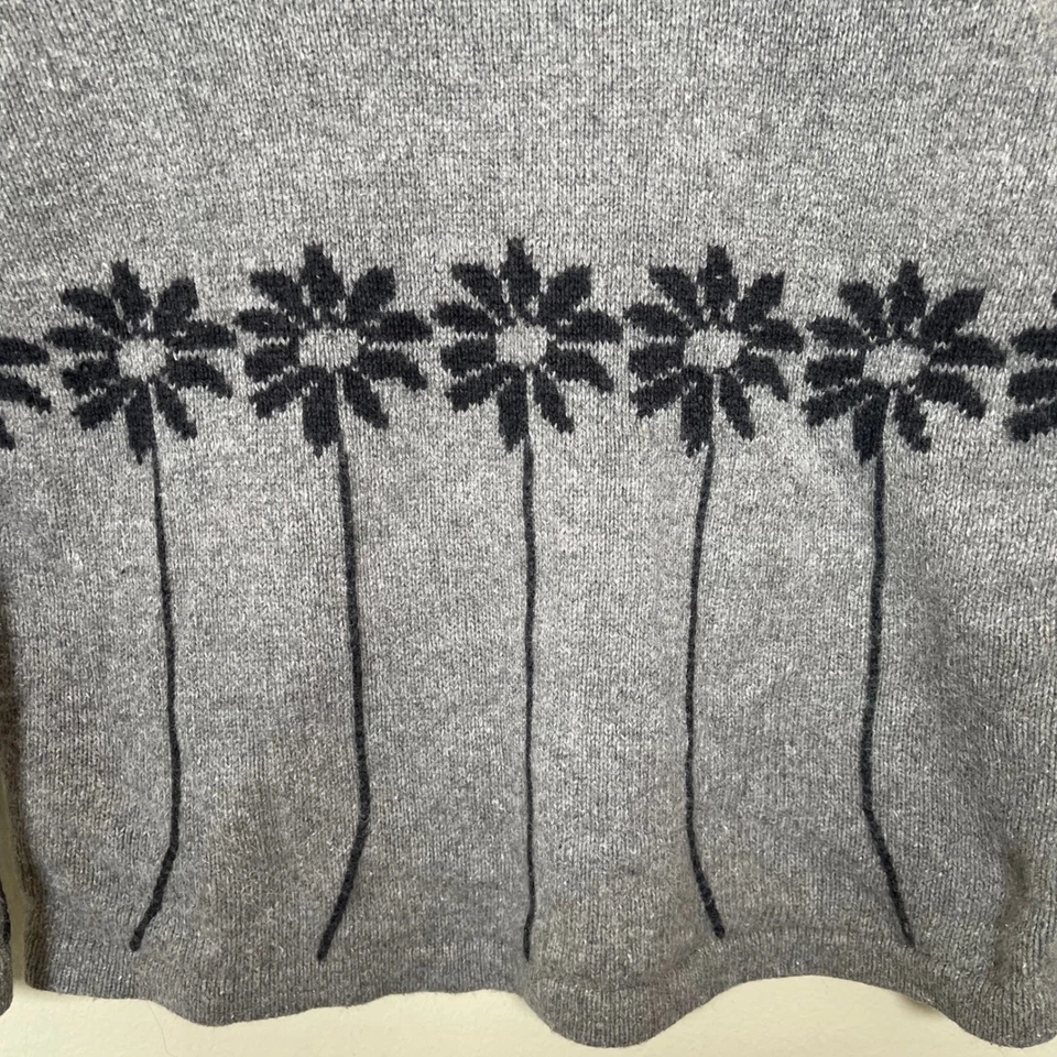 Suéter Tejido Cuello Redondo Floral Gris Gloria Desteñido De Colección S Margarita Y2K Años 90 Patinadora Foto 3 de 4
