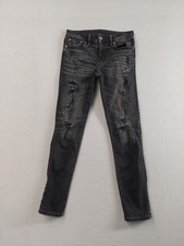 American Eagle Outfitters Men Jean 30X32 Black Denim Airflex Skinny Fit Distress