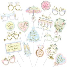 18 PCS Bridal Shower Photo Props Bachelorette Pastel Gold Party Accessories