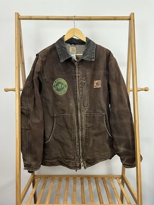 VTG Carhartt Sherpa Lined Ridge Faded Wirb Dark Brown C61 Jacket Size L
