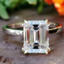 Emerald Cut 2.00Ct Diamond Solitaire Engagement Ring 14k White Gold Over Size P