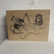 Stampa Rosa House Mouse Stamp #306 FROSTING A GINGERBOY Wooden Stamp