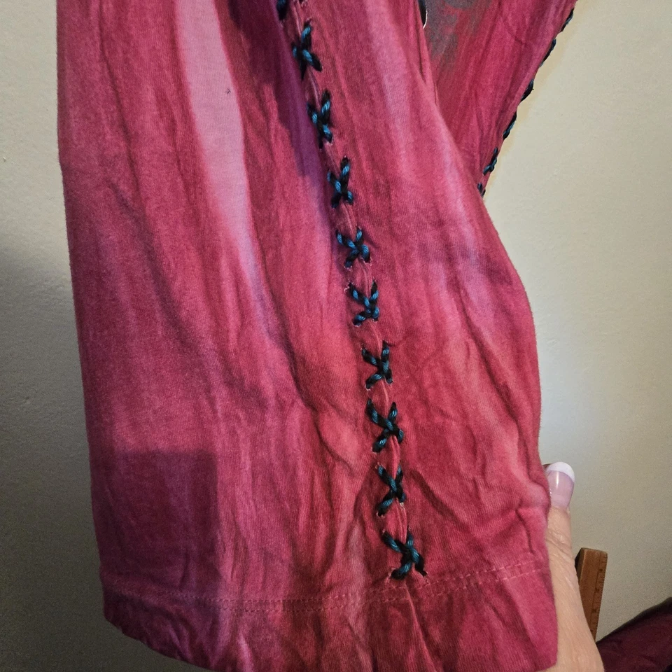 Camiseta De Colección Años 90 Y2K Affliction Bling Wings Con Cordones Mujeres LG Roja Grunge Gótico Motociclista Foto 3 de 4