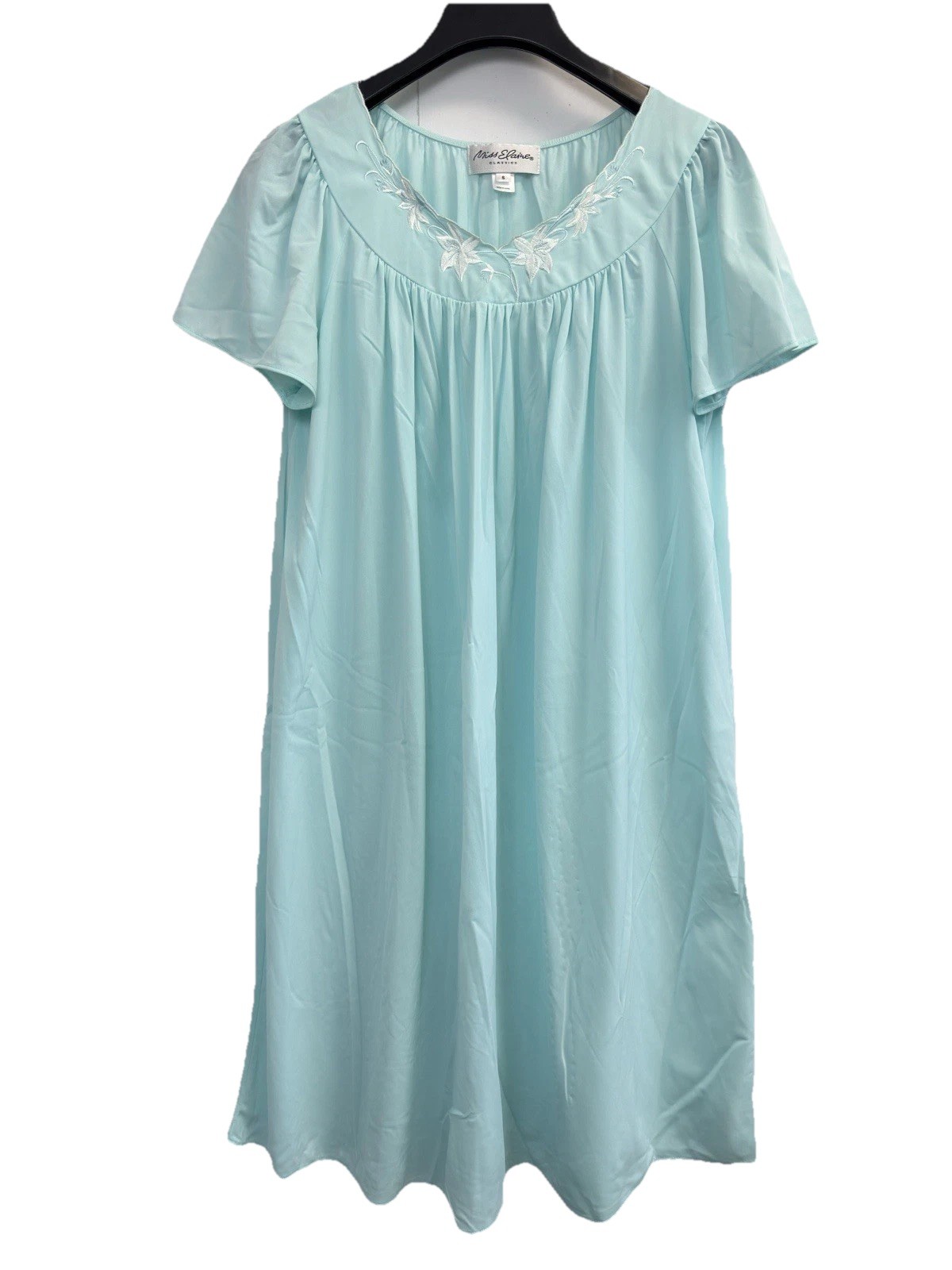 Miss Elaine Classics Blue  Embroidered Floral Night Gown Size S Women’s EUC