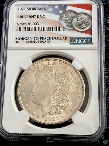 1921 Morgan Silver Dollar NGC Certified Brilliant Uncerculated Uncirculated