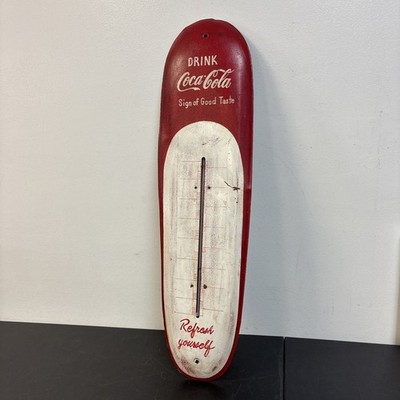 vintage Coca Cola ''Cigar'' metal thermometer works 30 x8 