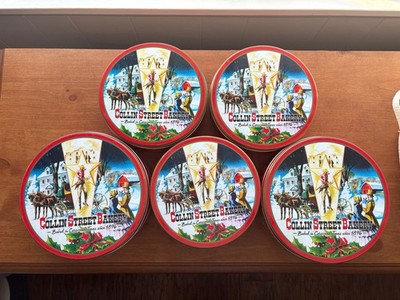 Collin Street Bakery Empty Fruit Cake Tins (5) Two Large 10'', Three Small 7''