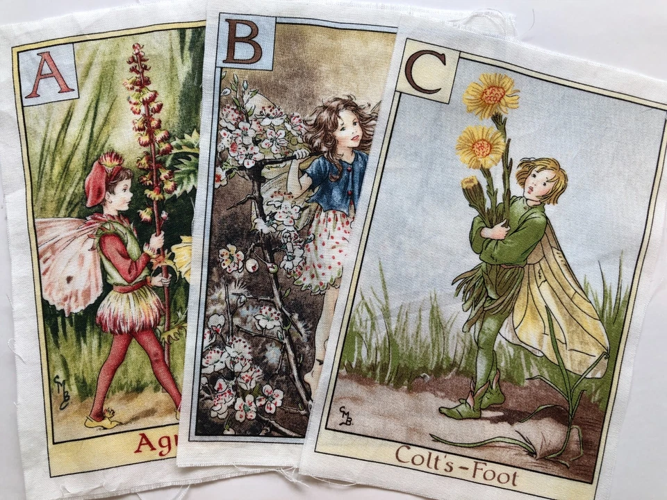 Flower Fairies Alphabet Panels 100% Cotton Material 12 x 18cm Cicely Mary Barker