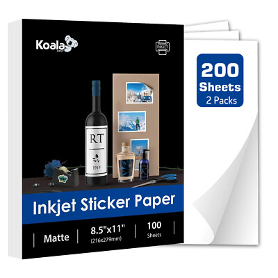 200 Printable Sticker Paper Matte White Inkjet / Laser, Full Sheet Labels 8.5
