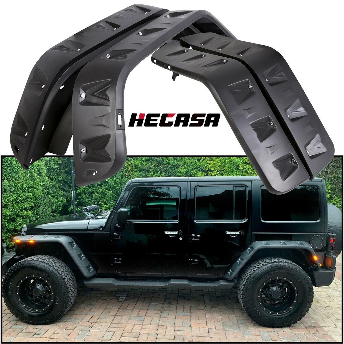 Jeep Wrangler JK用　フェンダー For 07-18 Jeep Wrangler JK Pocket Rivet Style Smooth Fender Flares